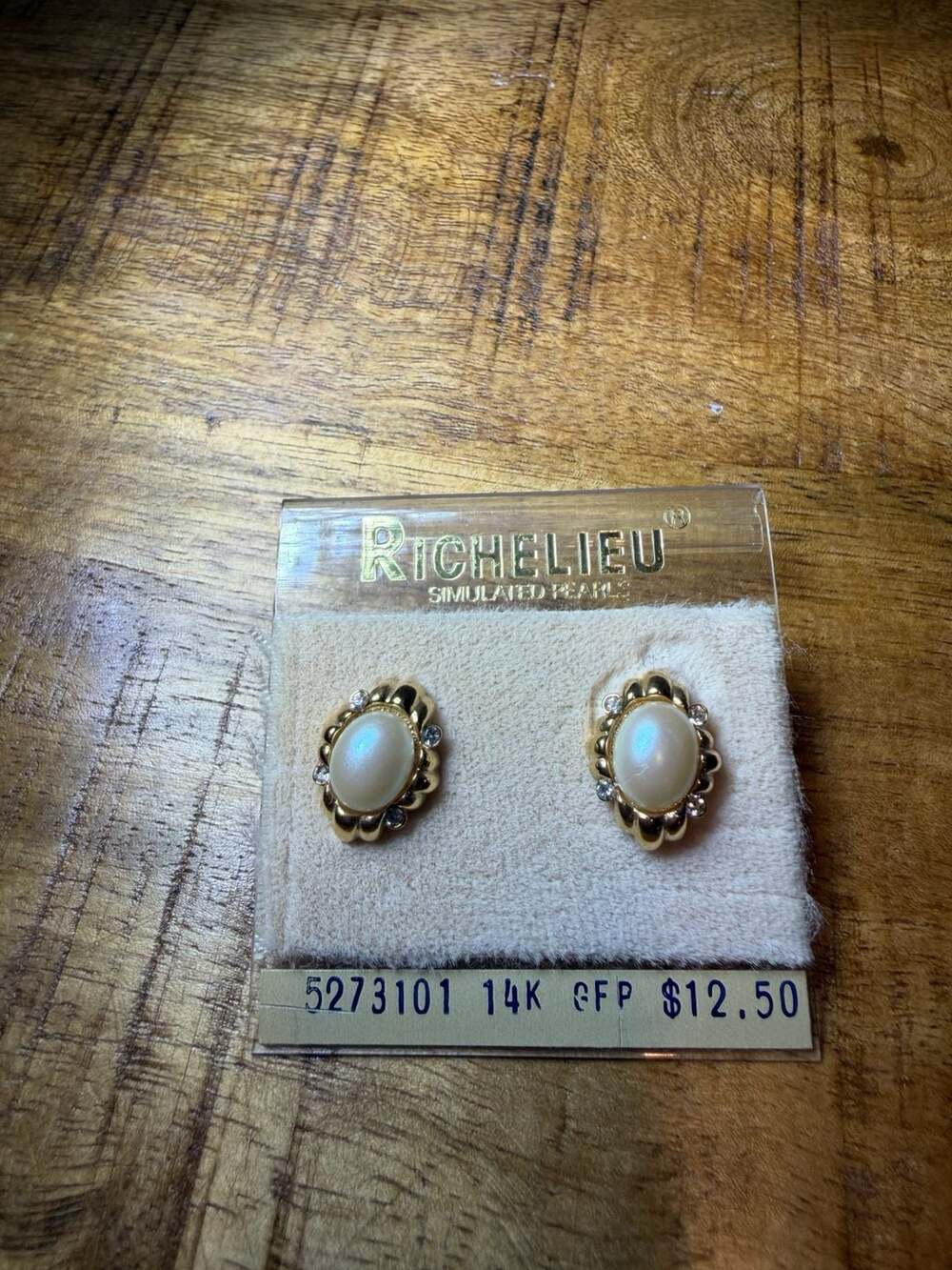 Vintage Richelieu Simulated Pearl Gold-Tone Faux Pearl and Rhinestone Earrings N